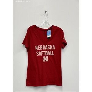 Adidas Red Women's‎ Nebraska Cornhuskers Softball V-Neck T-Shirt. - Size XL